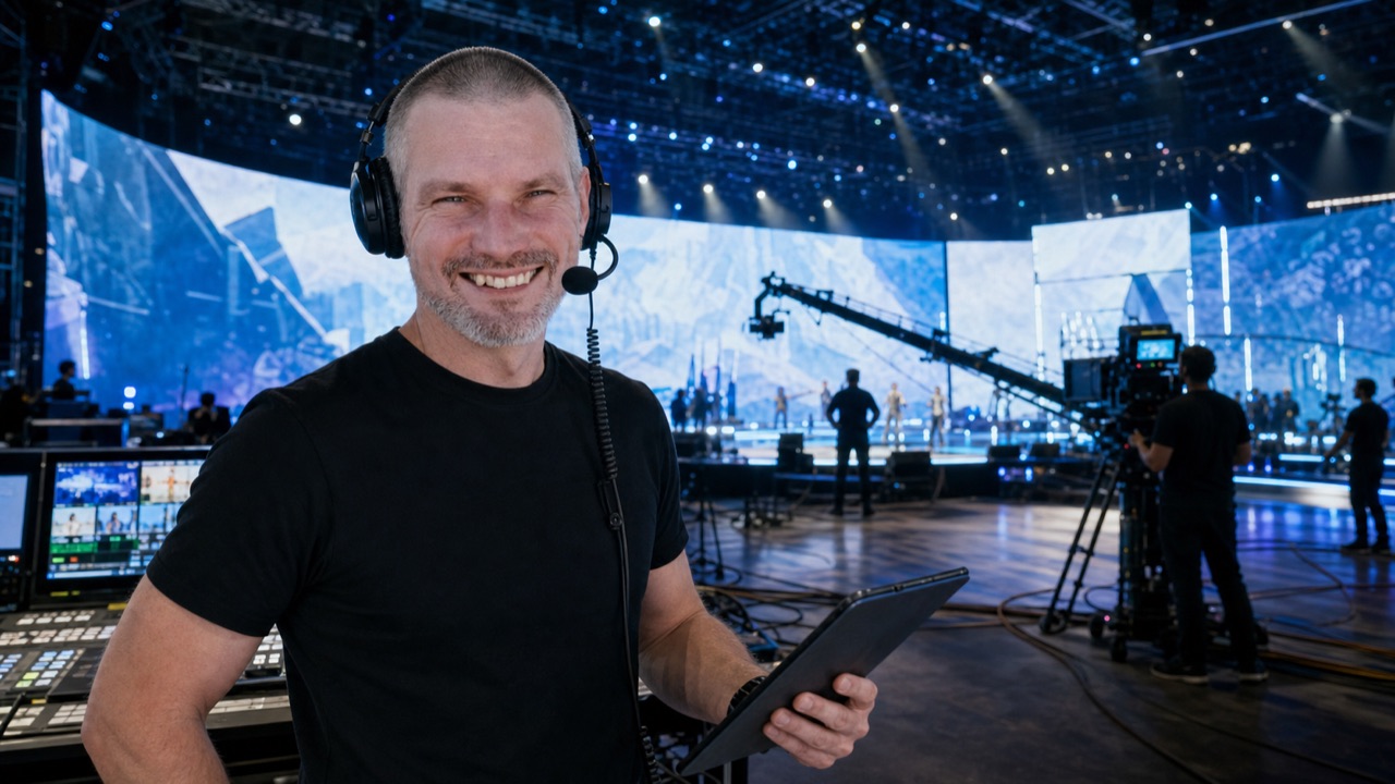 Leonid Ogarev directing a large live production set